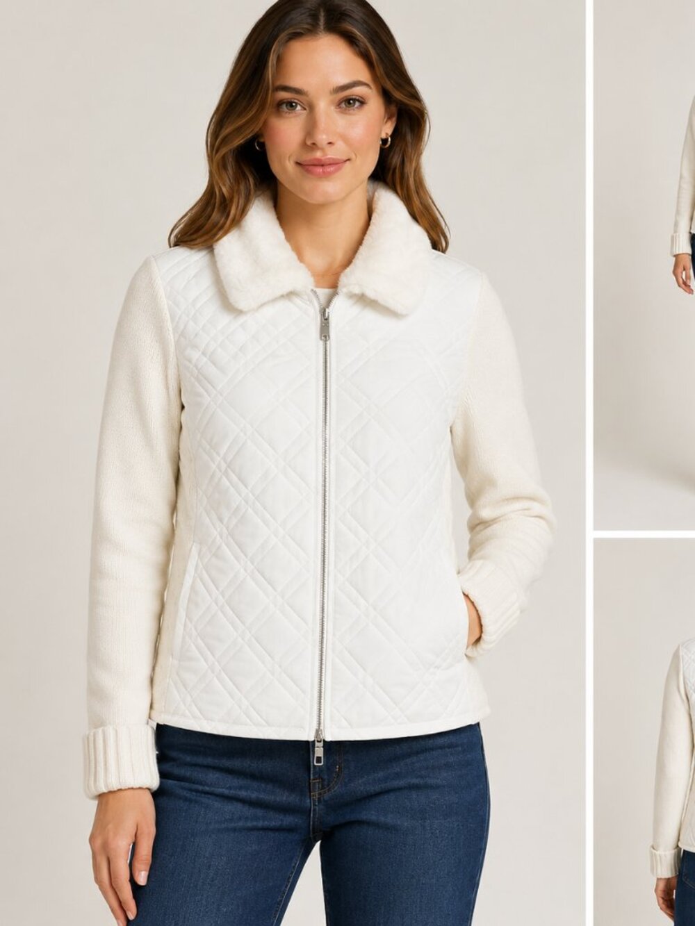 Effeci Women's Quilted White Cardigan